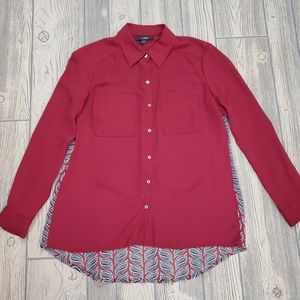 Women's Alfani Maroon Semi-sheer Button Up Blouse